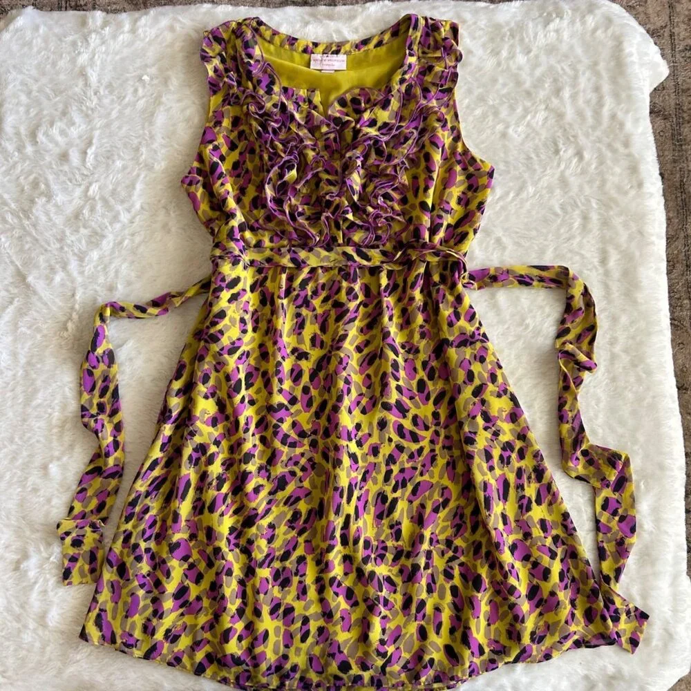 Y2K 2000's Funky Leopard Print Ruffle Dress Medium